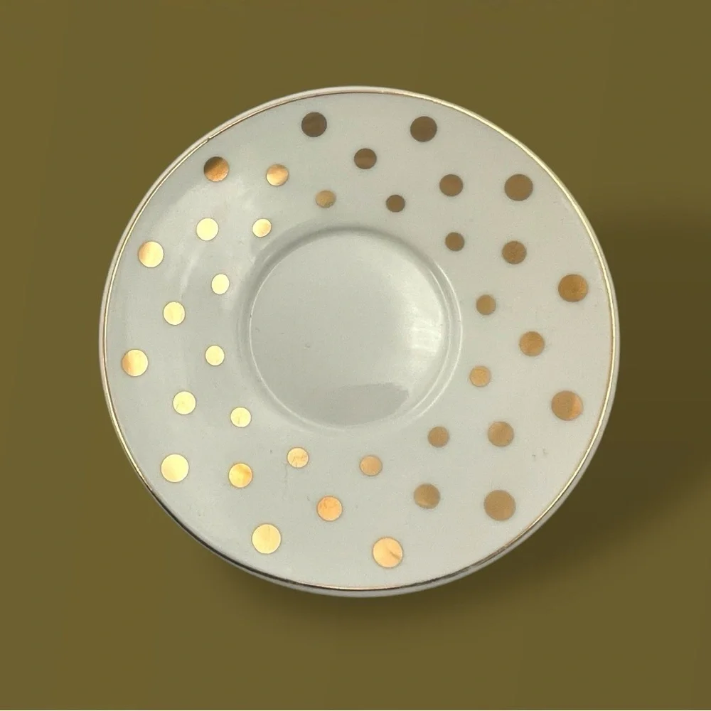 GRACE TEAWARE White Gold Polka Dots 4 Piece Tea DEMITASSE ESPRESSO Set